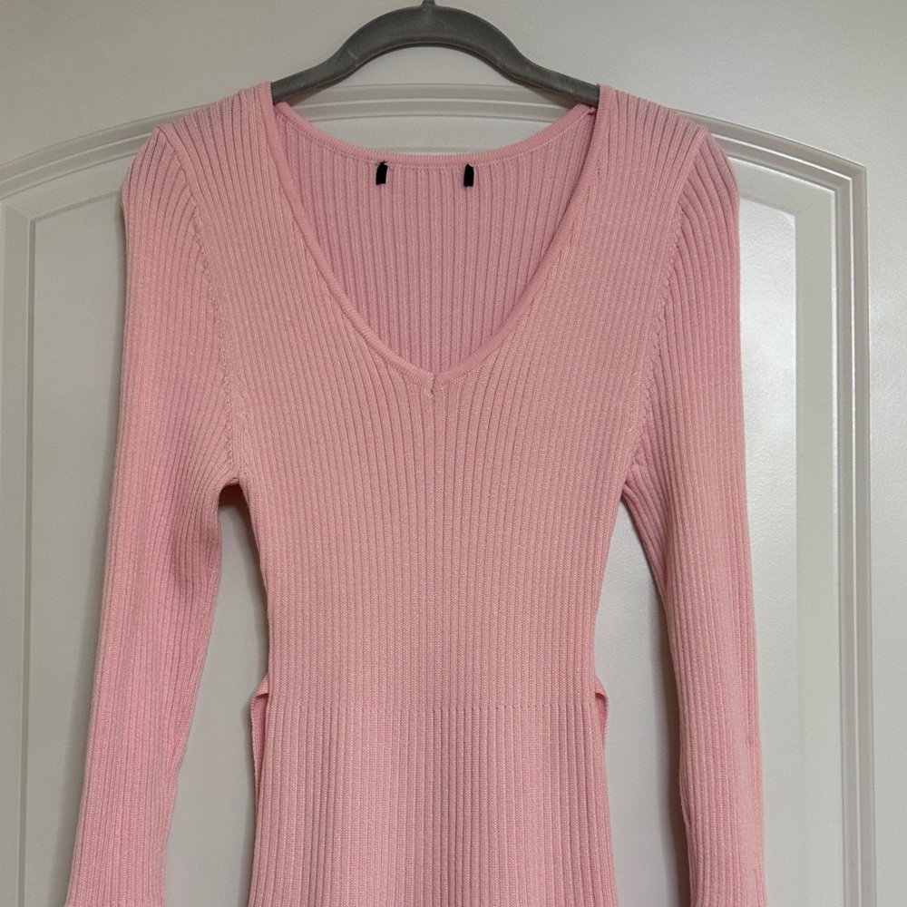 Pink Ribbed Knit Dress